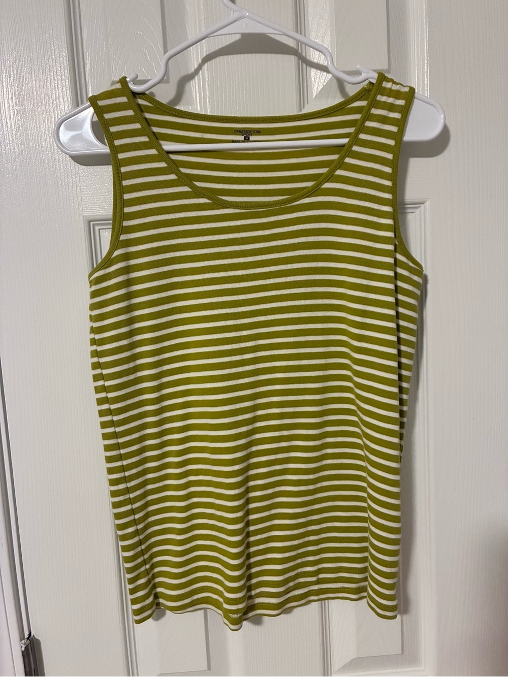 Jones New York Olive Green & White Striped Tank Top